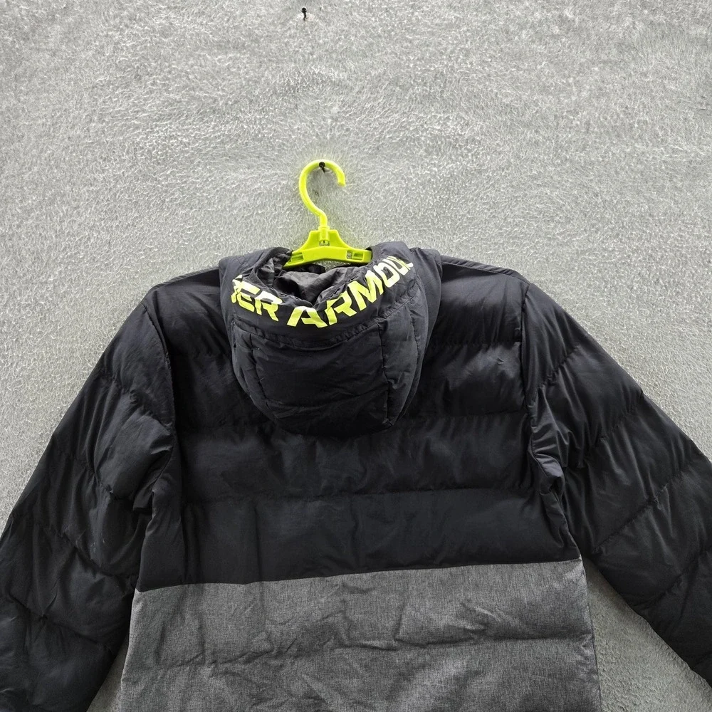 Under Armour Boys Jacket YXL‎ Black Colorblock Coldgear Activewear Puffer Logo